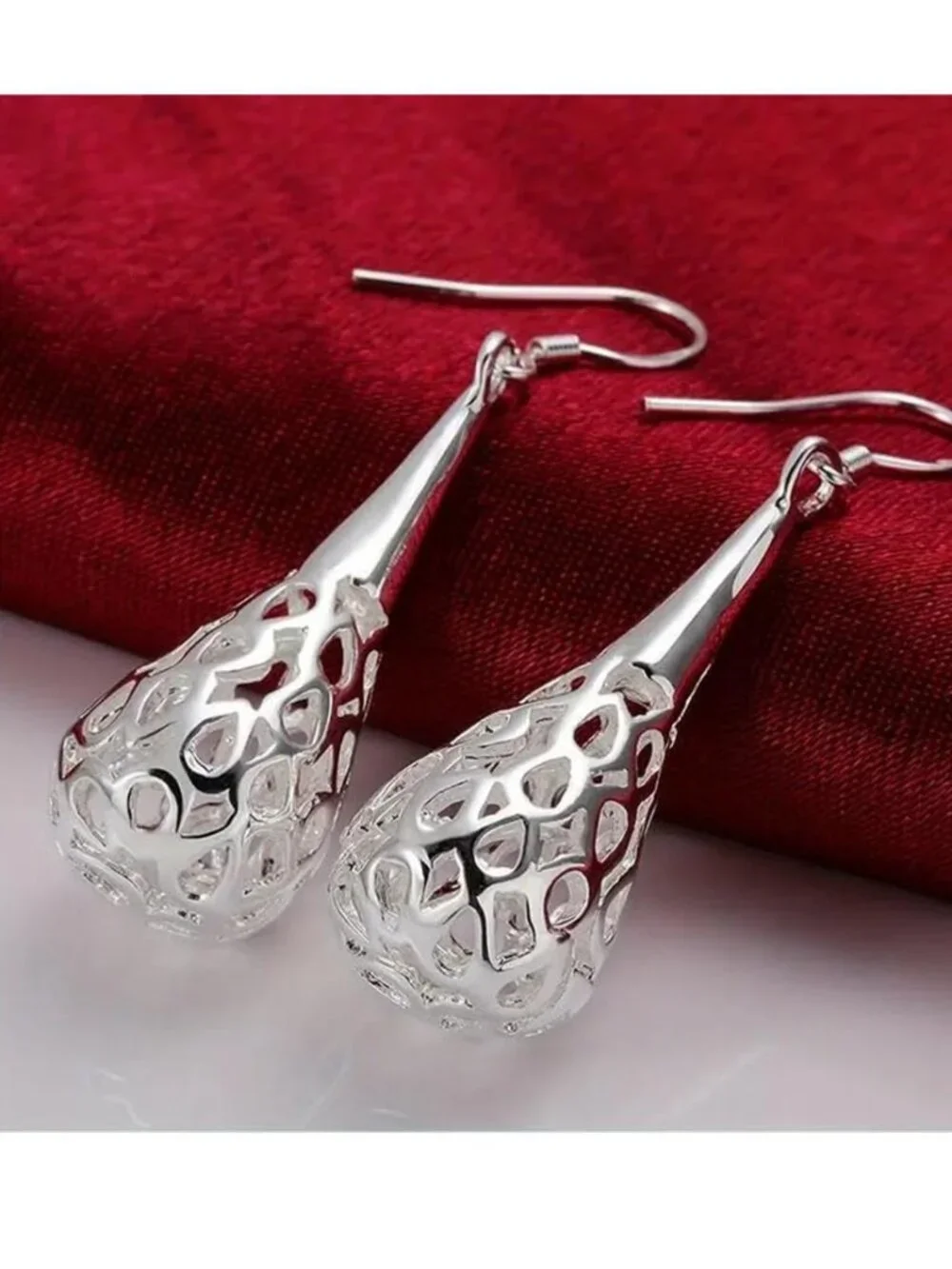 Minimalist Silver Tone Hollow Drop Earrings